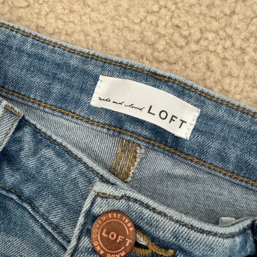 LOFT Medium Wash Blue Flare Jeans with Raw Hem - Picture 2 of 8